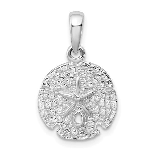 Sterling Silver Rhodium-plated Polished/Textured Sand Dollar Pendant