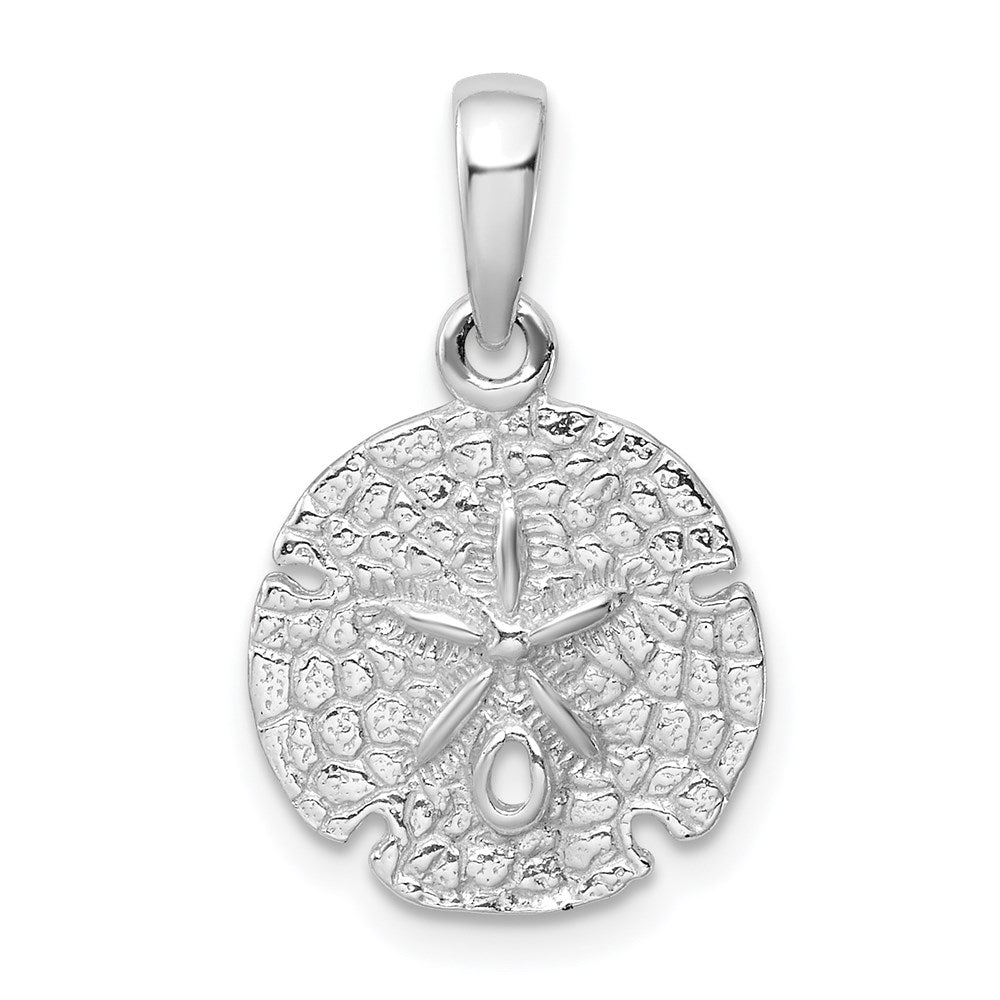 Sterling Silver Rhodium-plated Polished/Textured Sand Dollar Pendant