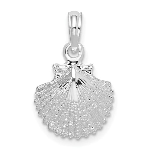 Sterling Silver Rhodium-plated Polished Scallop Shell Pendant