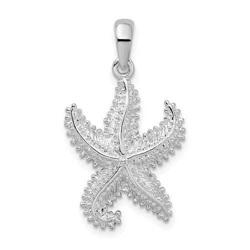 Sterling Silver Rhodium-plated Polished  Beaded Starfish Pendant