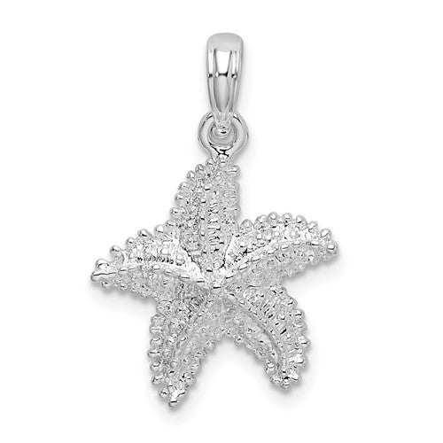Sterling Silver Rhodium-plated Polished  Beaded Starfish Pendant