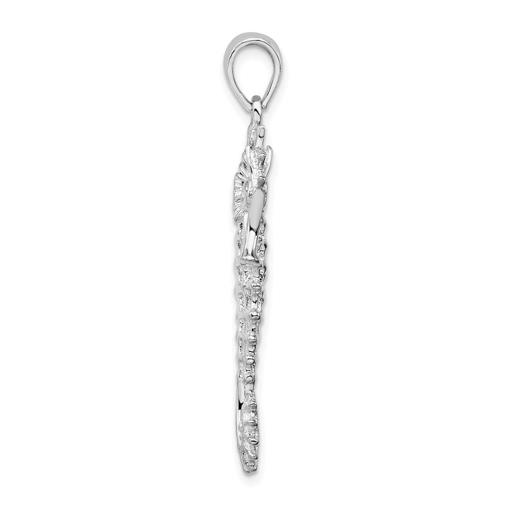 Sterling Silver Rhodium-plated Polished Textured 3D Seahorse Pendant