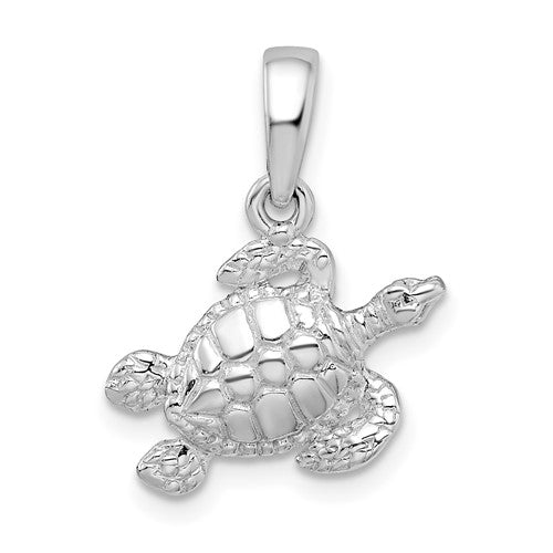 Sterling Silver Rhodium-plated Polished Sea Turtle Pendant