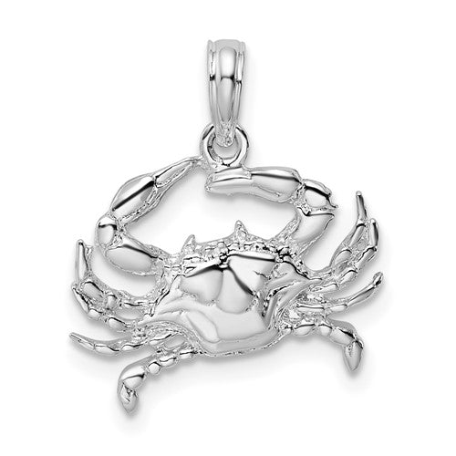 Sterling Silver Rhodium-plated Polished Blue Crab Pendant