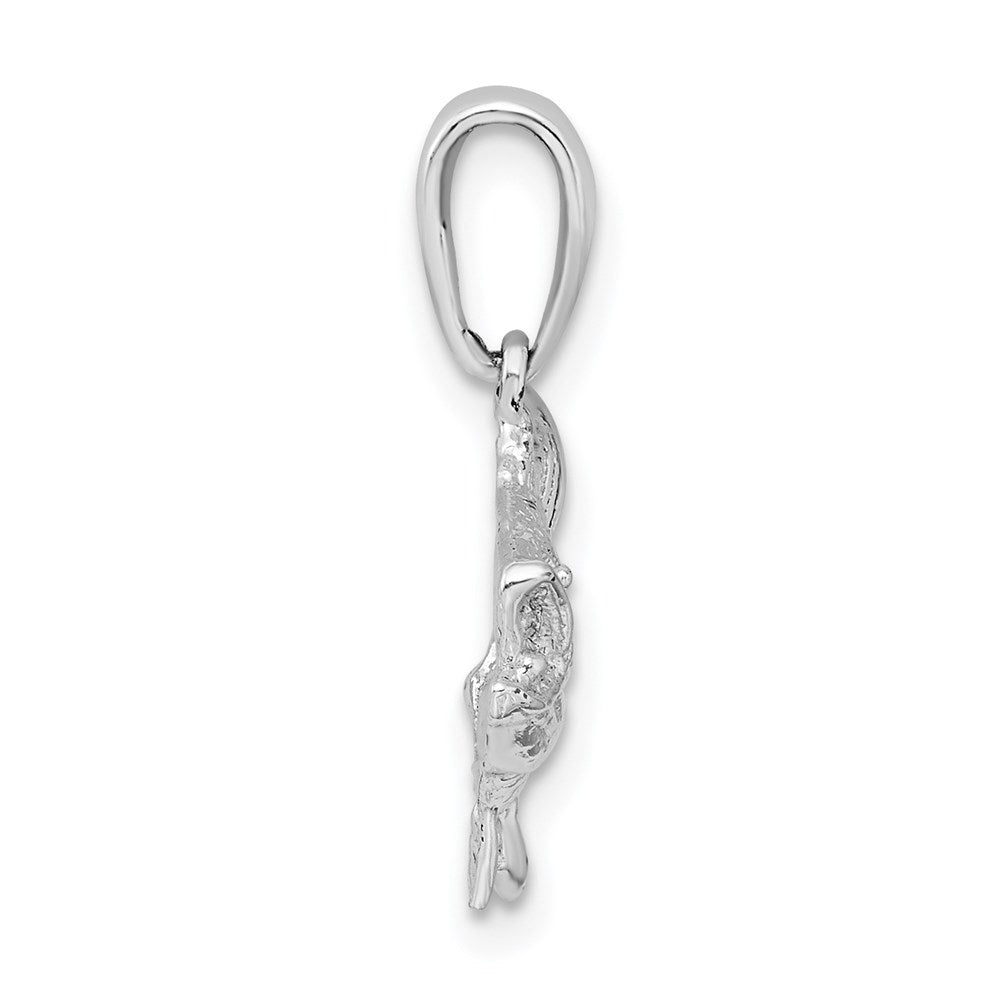 Sterling Silver Rhodium-plated Polished Open Mouth Bass Fish Pendant