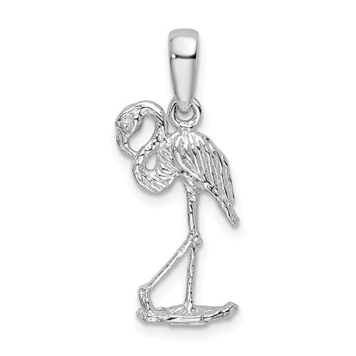 Sterling Silver Rhodium-plated Polished 3D Flamingo Pendant