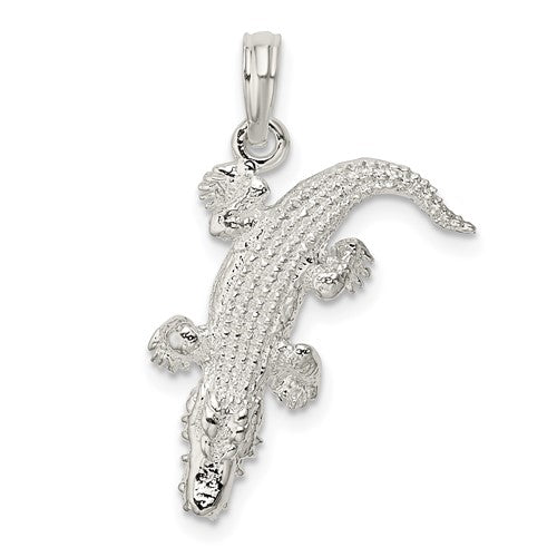 Sterling Silver Rhodium-plated Polished 3D Alligator Pendant