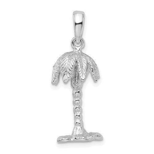 Sterling Silver Rhodium-plated Polished/Textured 3D Palm Tree Pendant