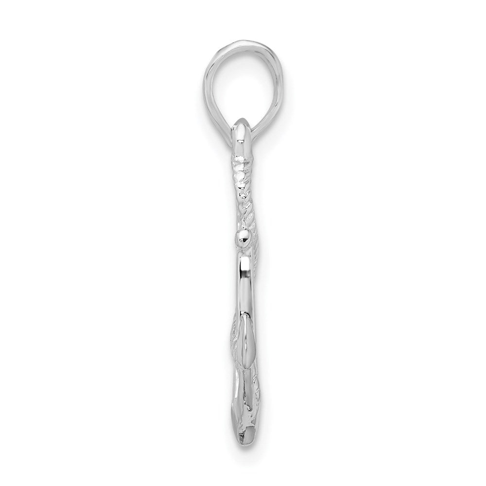 Sterling Silver Rhod-plated Polished/Textured 3D Anchor w/Rope Pendant