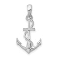 Sterling Silver Rhod-plated Polished/Textured 3D Anchor w/Rope Pendant