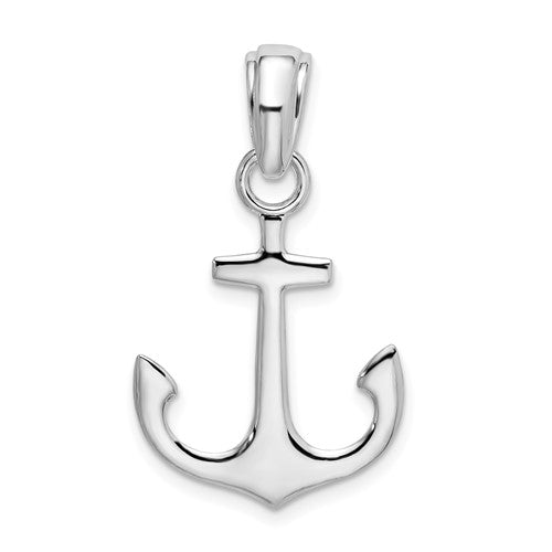 Sterling Silver Rhodium-plated Polished 3D Anchor Pendant