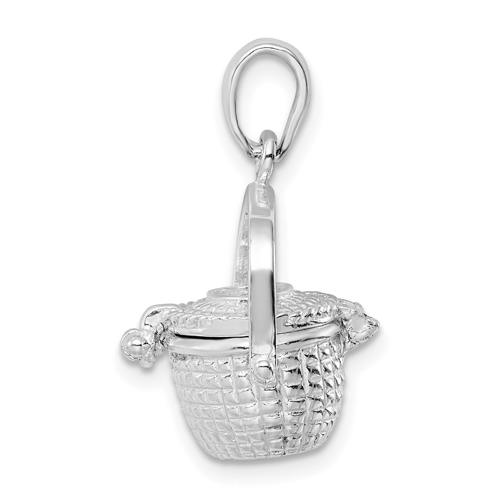 Sterling Silver Rhod-plated 3D Moveable Large Nantucket Basket Pendant