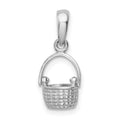 Sterling Silver Rhodium-plated 3D Basket w/Moving Handle Pendant