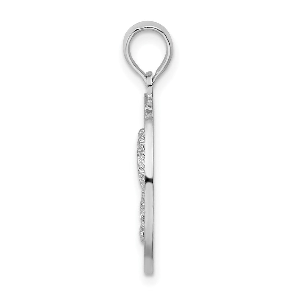 Sterling Silver Rhodium-plated Textured Turks Caicos Palm Tree Pendant