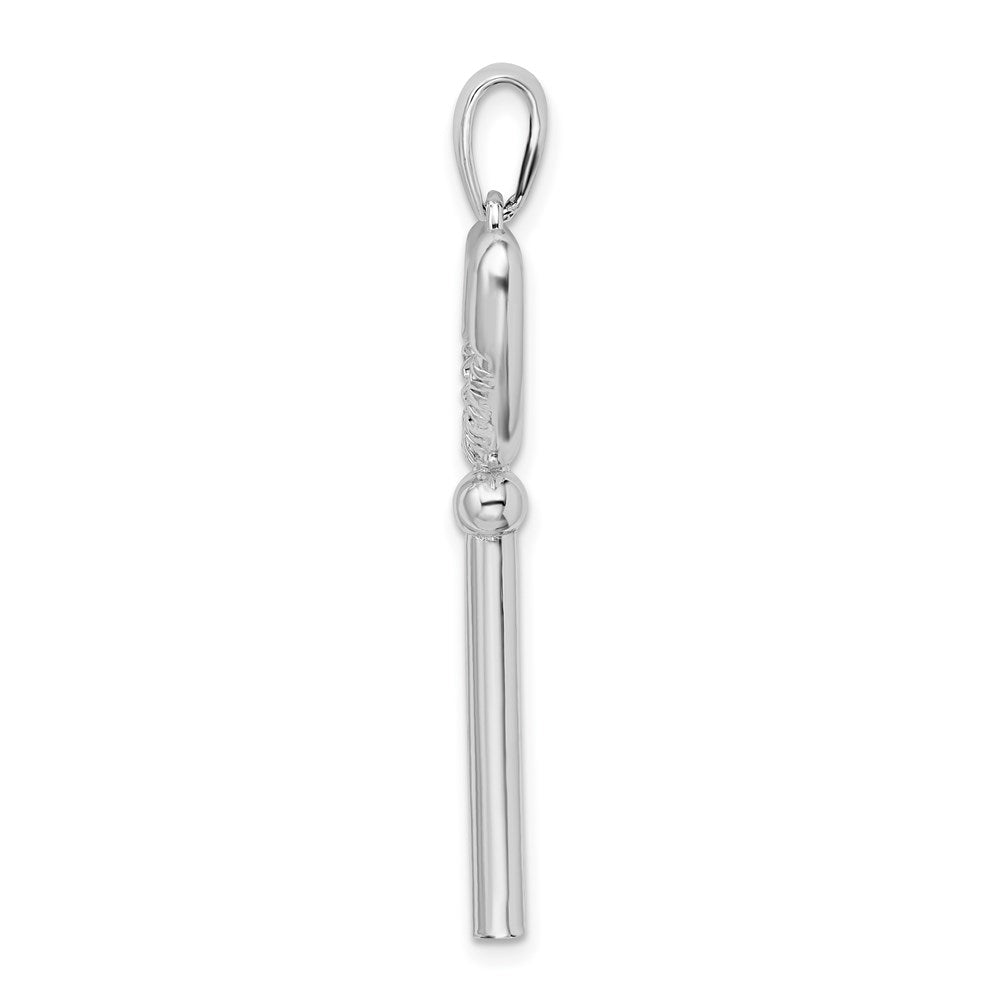 Sterling Silver Rhod-plated 3D KEY TO MY HEART Pretzel Top Key Pendant