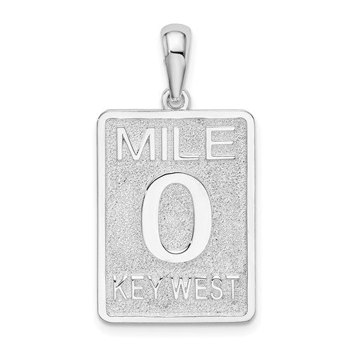Sterling Silver Rhodium-plated Polished 0 Mile Marker Key West Pendant