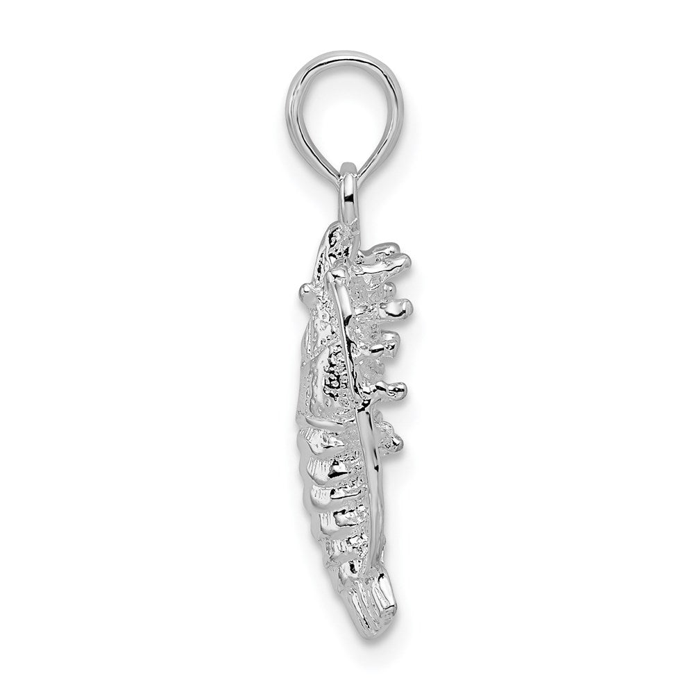 Sterling Silver Rhodium-plated Polished Small Florida Lobster Pendant