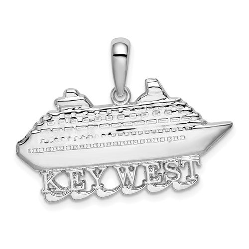 Sterling Silver Rhodium-plated Polished Key West Cruise Ship Pendant