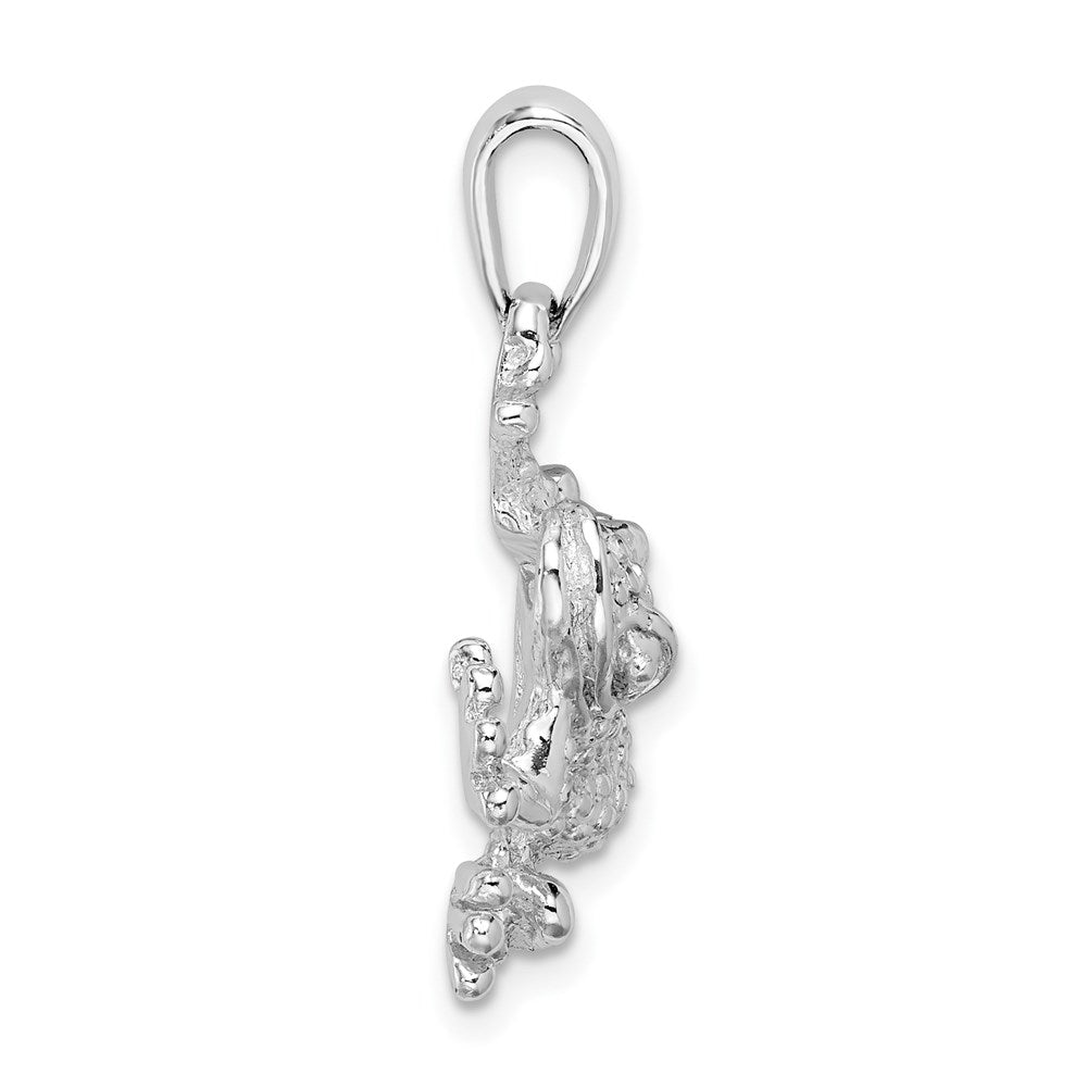 Sterling Silver Rhod-plated Polished/Texture Frog Hanging by Leg Pendant