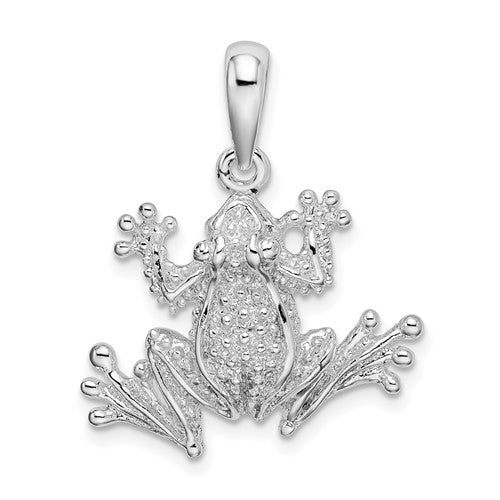 Sterling Silver Rhodium-plated Polished Frog Pendant