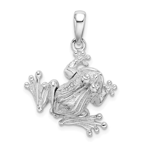 Sterling Silver Rhodium-plated Polished Bug Eyed Frog Pendant