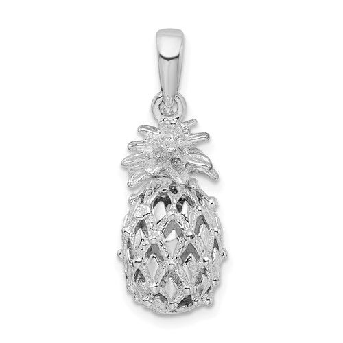 Sterling Silver Rhodium-plated Polish 3D Cut-out Med Pineapple Pendant