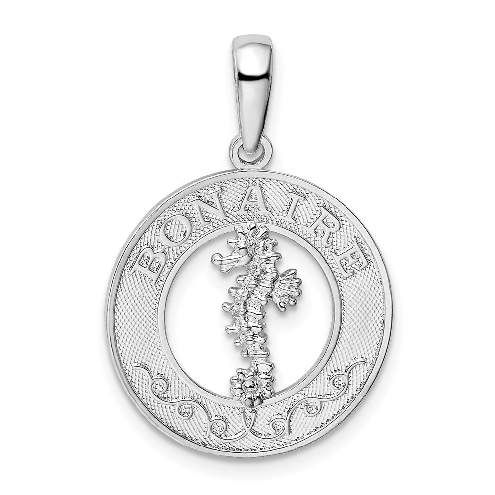 Sterling Silver Rhodium-plated Polished Bonaire Circle Seahorse Pendant