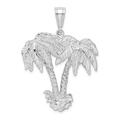 Sterling Silver Rhodium-plated Polished Palm Trees Pendant