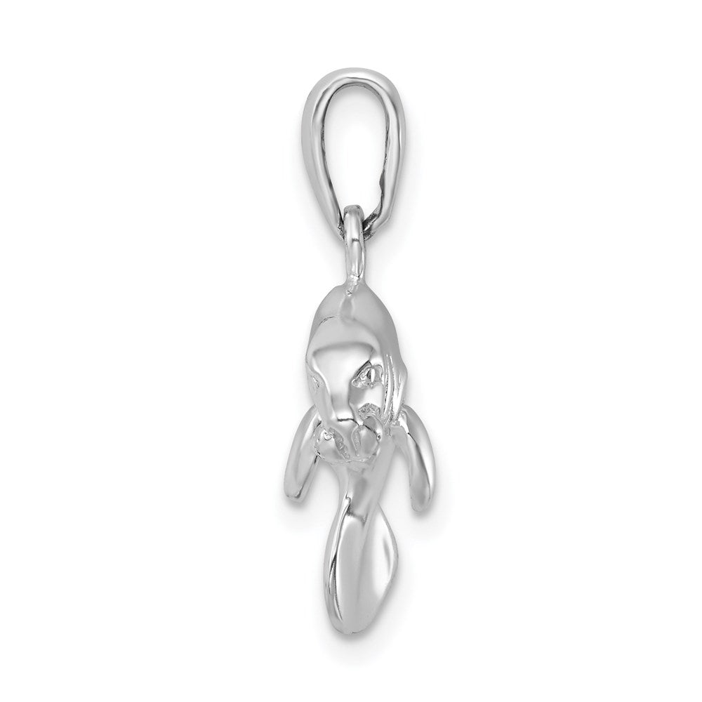 Sterling Silver Rhodium-plated Polished 3D Manatee Pendant