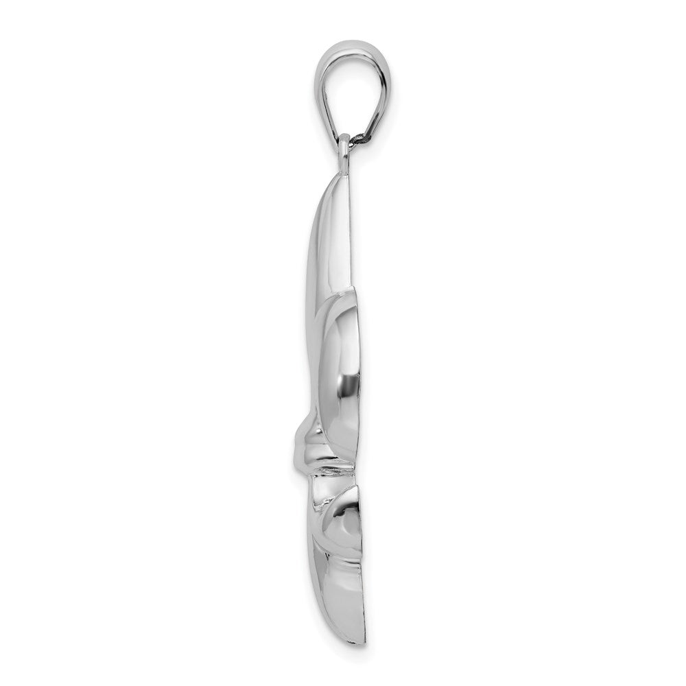 Sterling Silver Rhodium-plated Polished Large Fleur de Lis Pendant