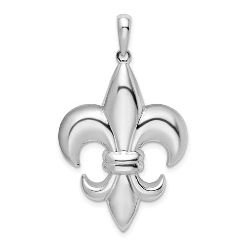 Sterling Silver Rhodium-plated Polished Large Fleur de Lis Pendant