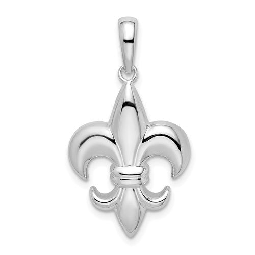 Sterling Silver Rhodium-plated Polished Medium Fleur de Lis Pendant