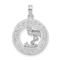 Sterling Silver Rhodium-plated Textured Turks Caicos w/Flamingo Pendant