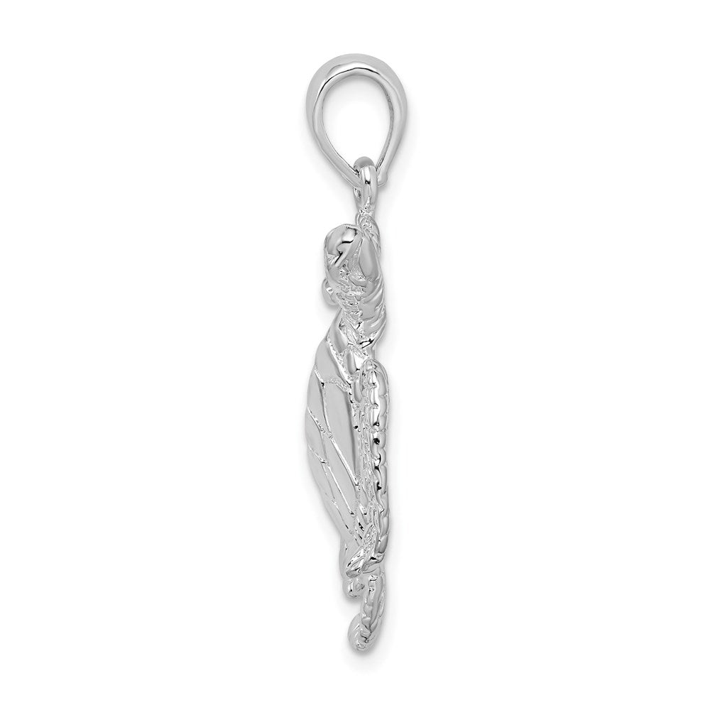 Sterling Silver Rhodium-plated Polished Lg Swimming Sea Turtle Pendant