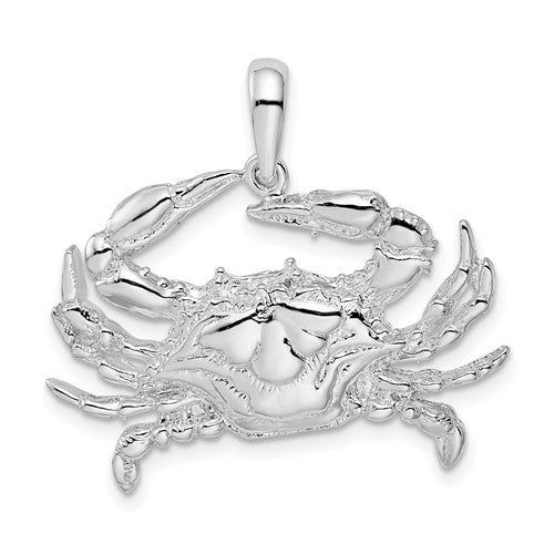 Sterling Silver Rhodium-plated Polished Blue Crab Pendant