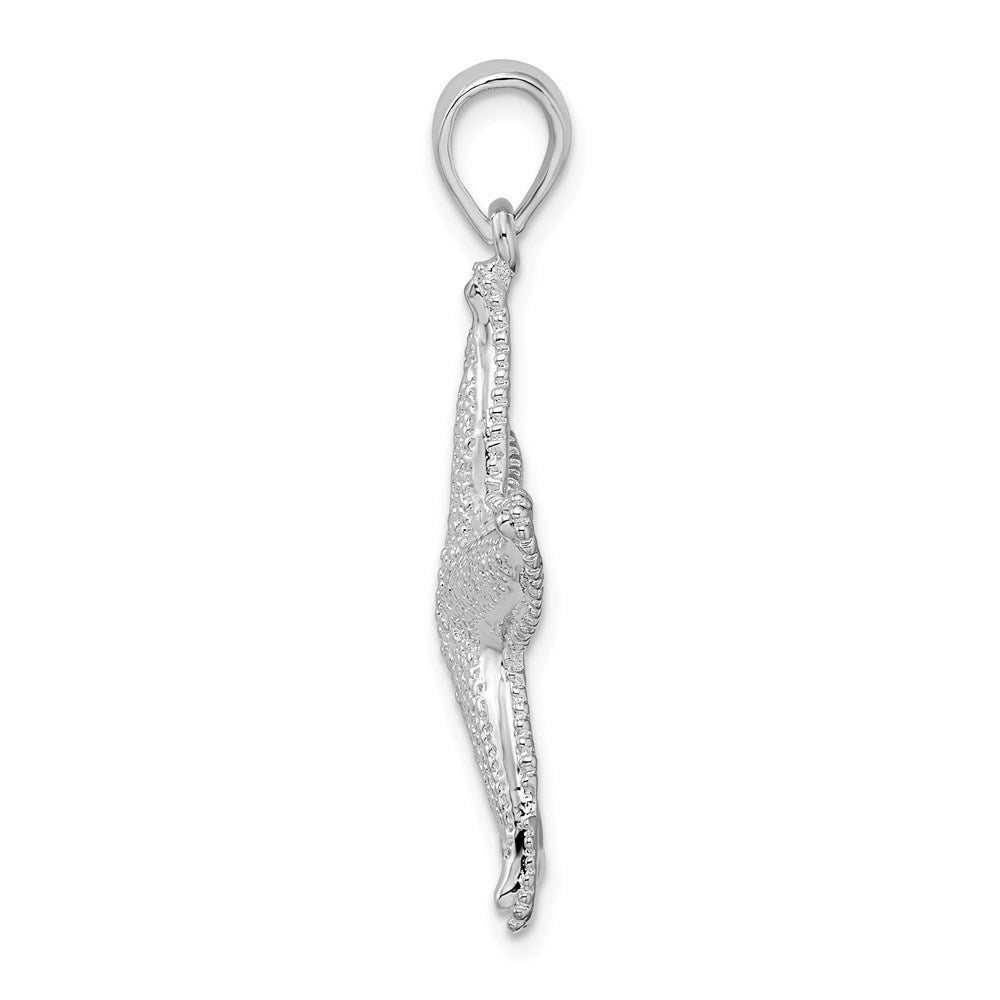 Sterling Silver Rhodium-plated Polished Textured Starfish Pendant