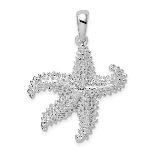 Sterling Silver Rhodium-plated Polished Pierced Starfish Pendant