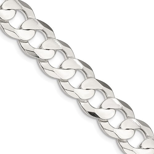 Sterling Silver 11.9mm Concave Beveled Curb Chain
