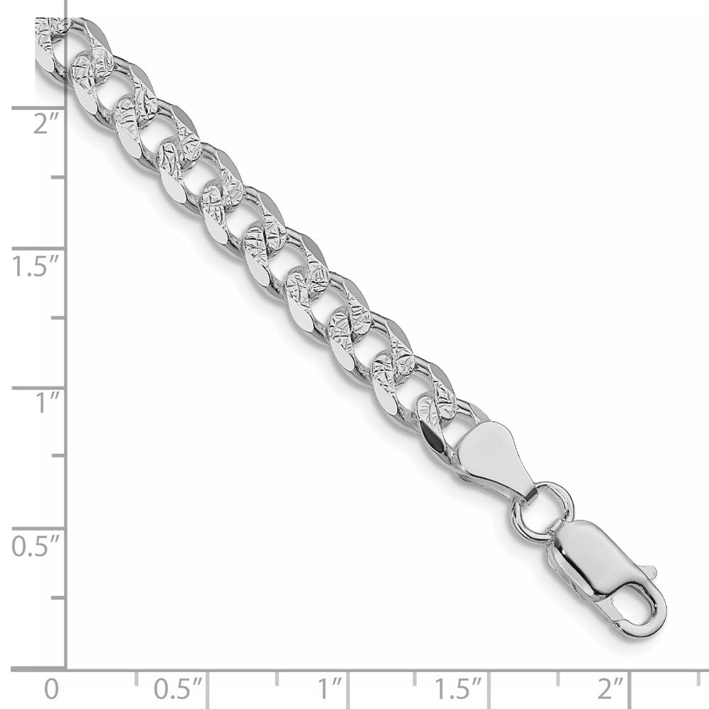 Sterling Silver Rhodium-plated 7mm Pavé Curb Chain
