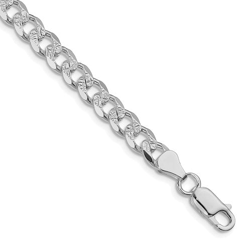 Sterling Silver Rhodium-plated 7mm Pavé Curb Chain