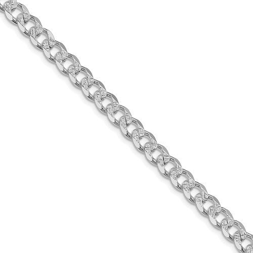 Sterling Silver Rhodium-plated 7mm Pavé Curb Chain