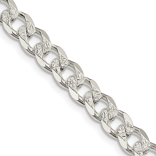 Sterling Silver 7mm Pavé Curb Chain