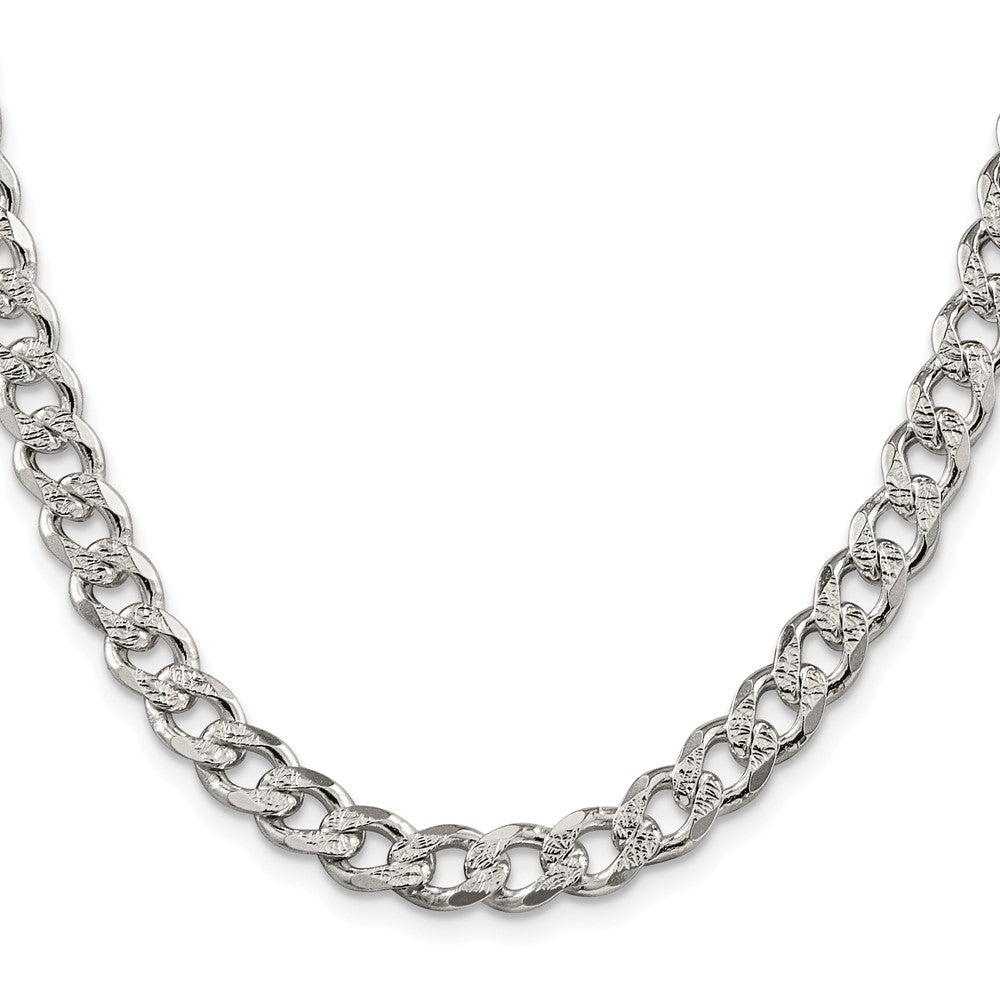 Sterling Silver Rhodium-plated 7.5mm Pave Curb Chain