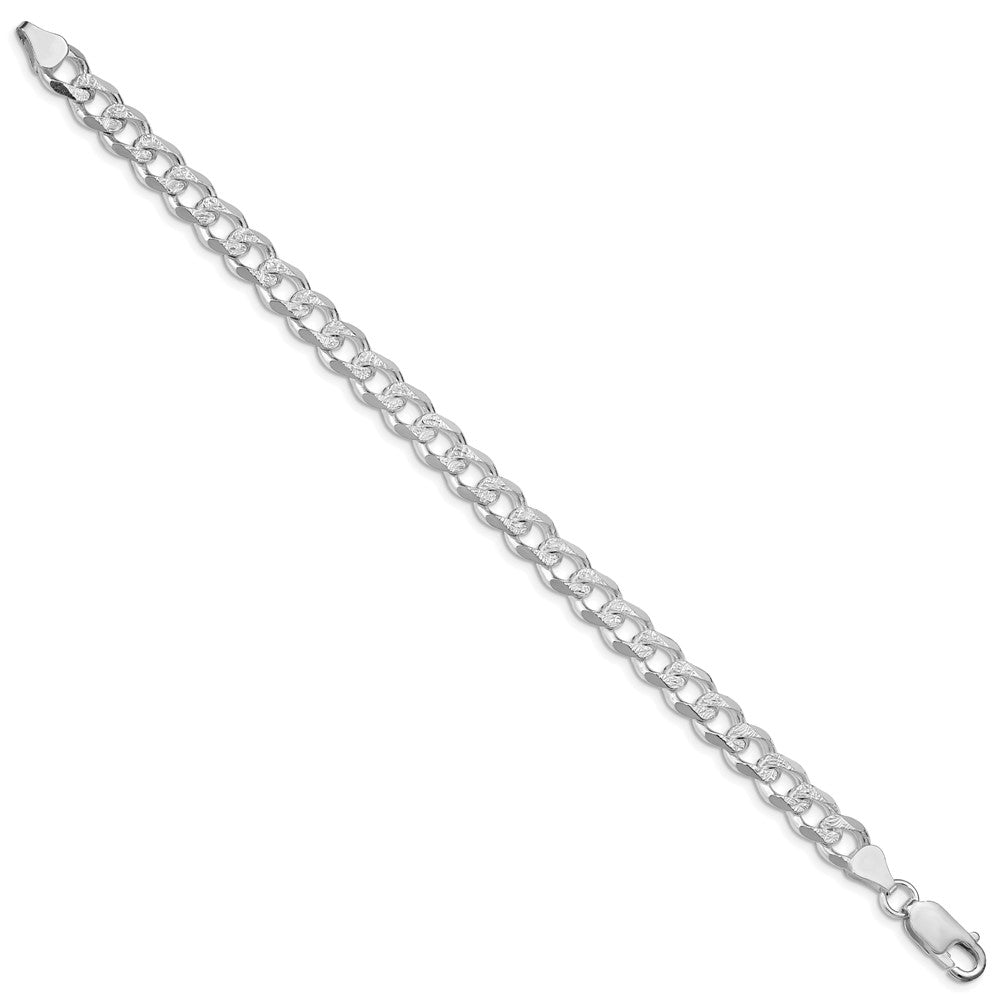 Sterling Silver Rhodium-plated 7.5mm Pavé Curb Chain