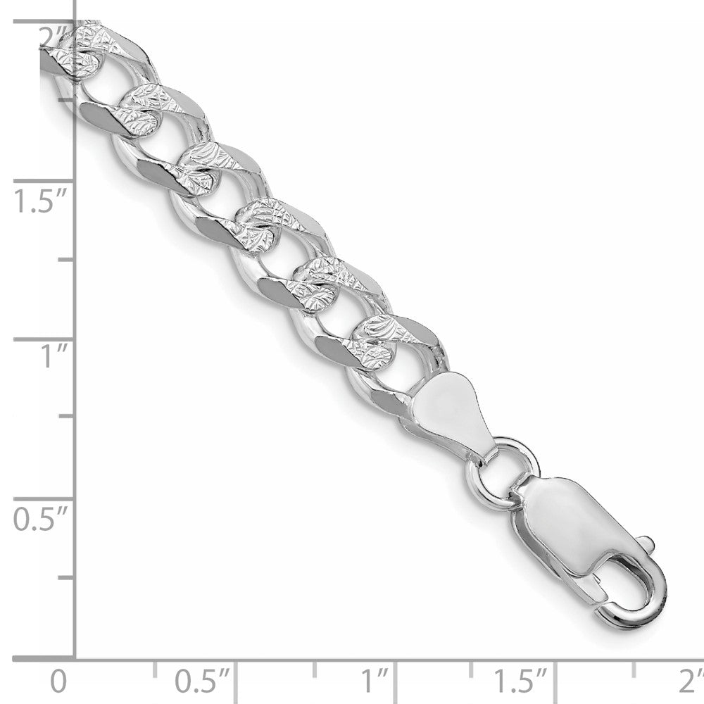 Sterling Silver Rhodium-plated 7.5mm Pavé Curb Chain