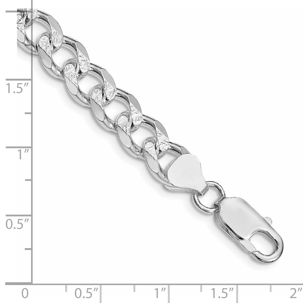 Sterling Silver Rhodium-plated 8.3mm Pavé Curb Chain