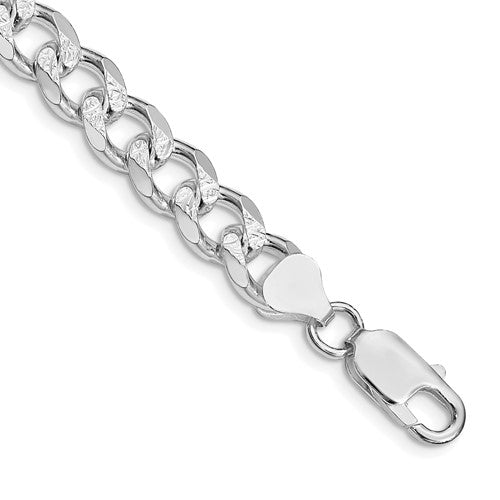 Sterling Silver Rhodium-plated 8.3mm Pavé Curb Chain