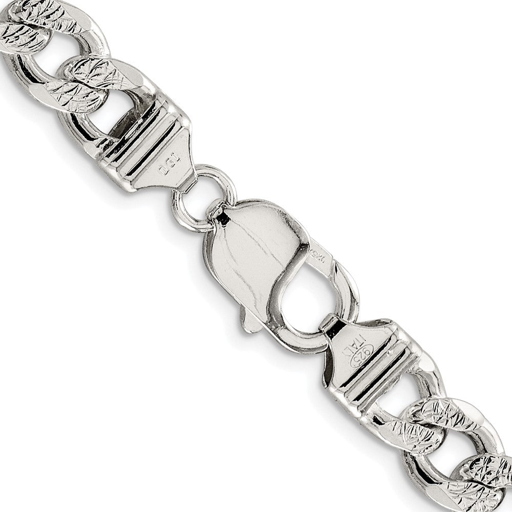 Sterling Silver Rhodium-plated 9.3mm Pavé Curb Chain