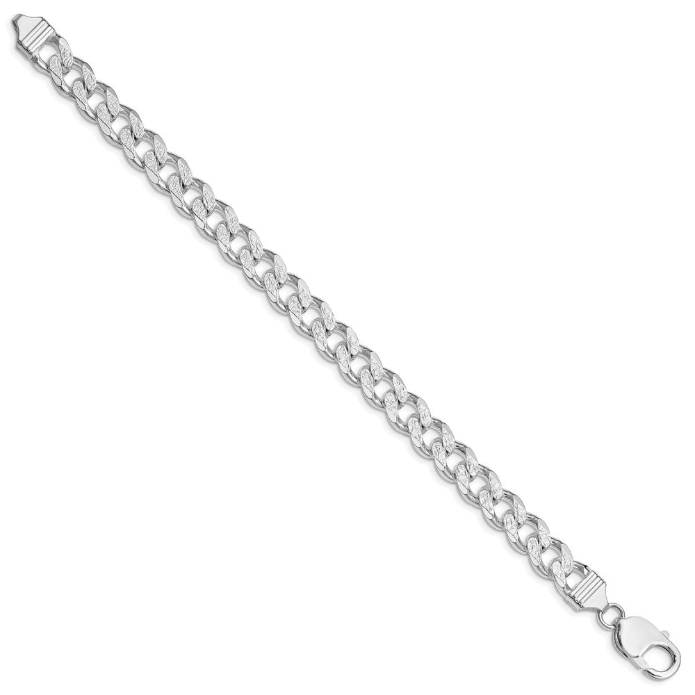 Sterling Silver Rhodium-plated 9.3mm Pavé Curb Chain