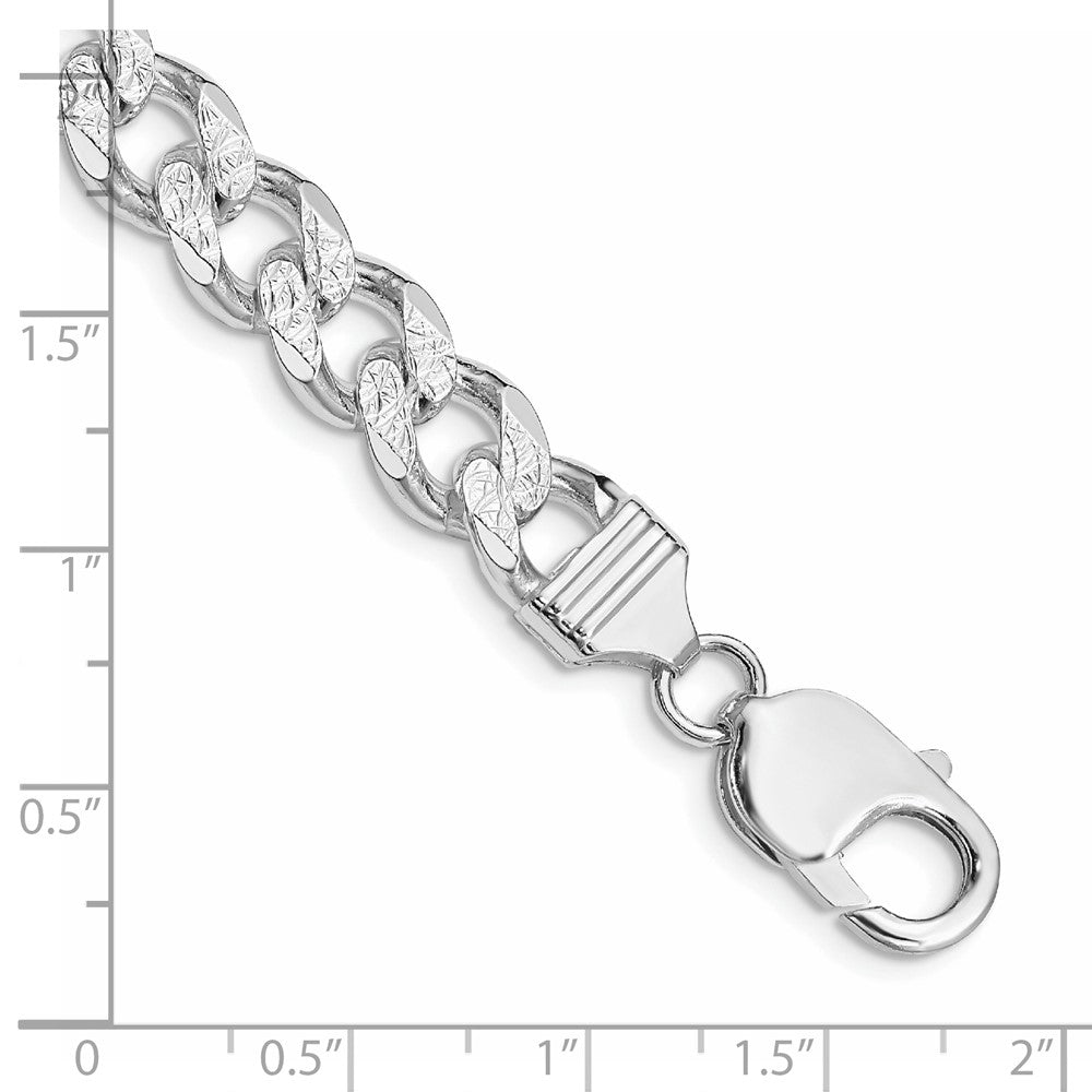 Sterling Silver Rhodium-plated 9.3mm Pavé Curb Chain